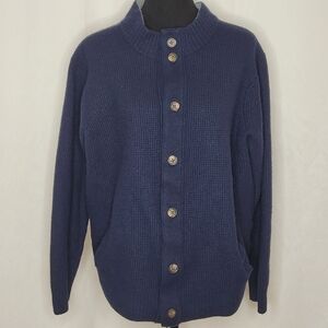 Peter Millar Men's Blue Wool Blend Waffle Knit Button Down Cardigan - Size XL